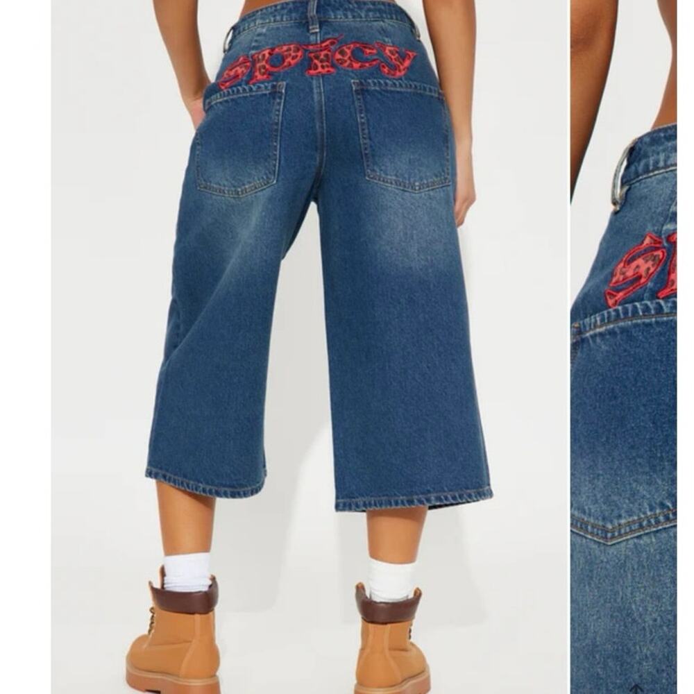 Fashion Nova South Street Spicy Denim Jorts Dark Wash Size 14 Streetwear Y2K